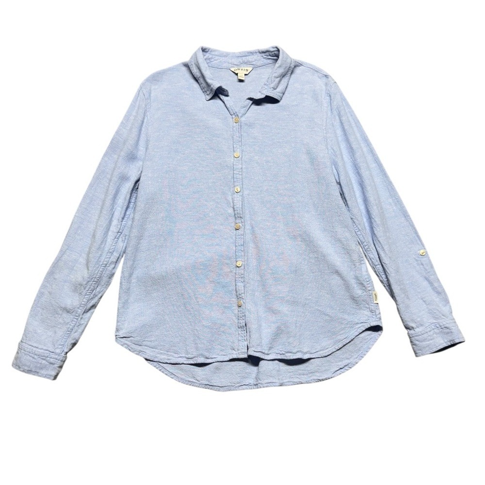 Orvis Linen Blend Long Sleeve Button Down Shirt Womens Large Lightweight Coastal